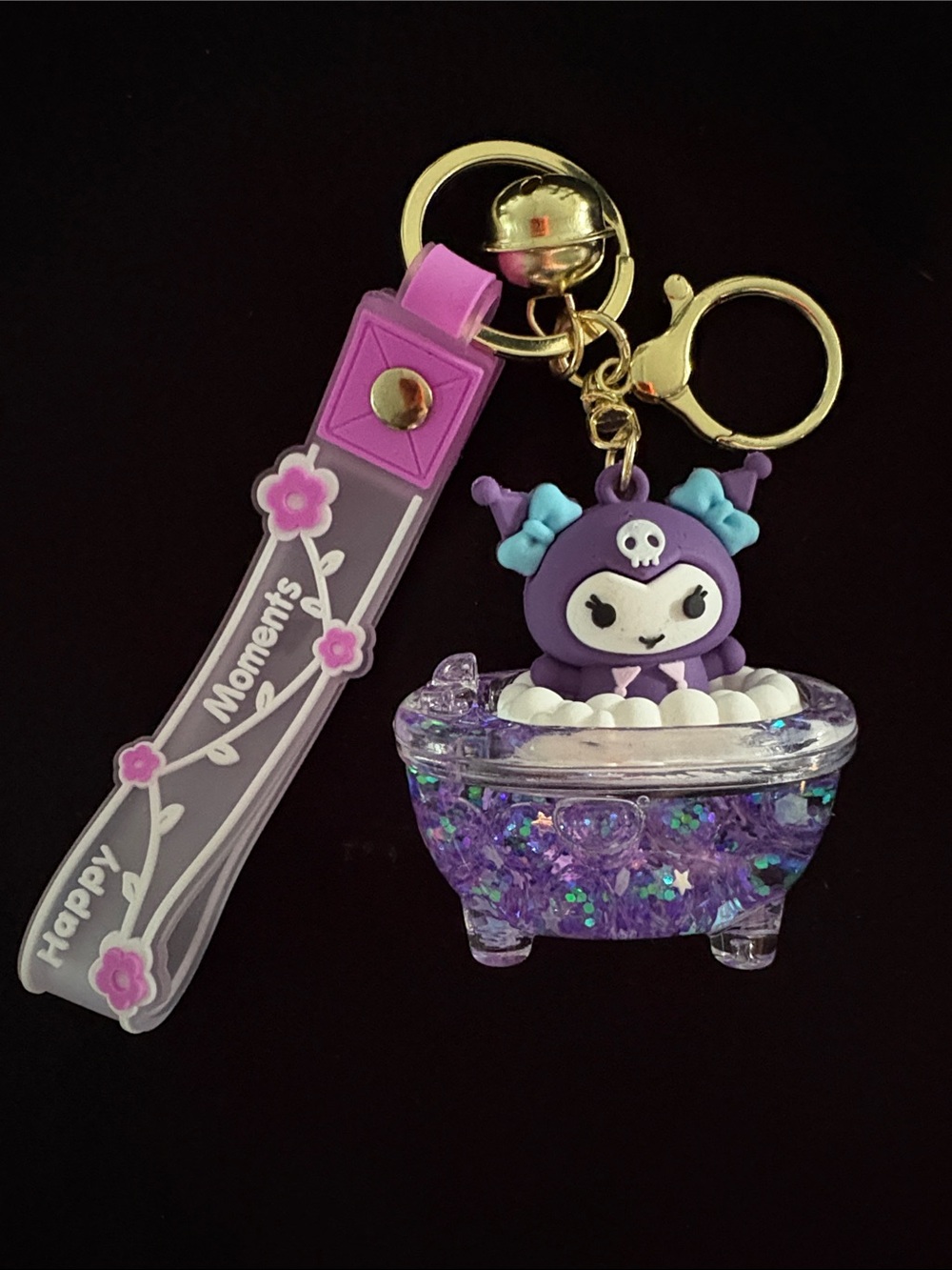 Purple Kuromi Bubble Bath Glitter Boba Balls Keychain Bag Charm with Strap